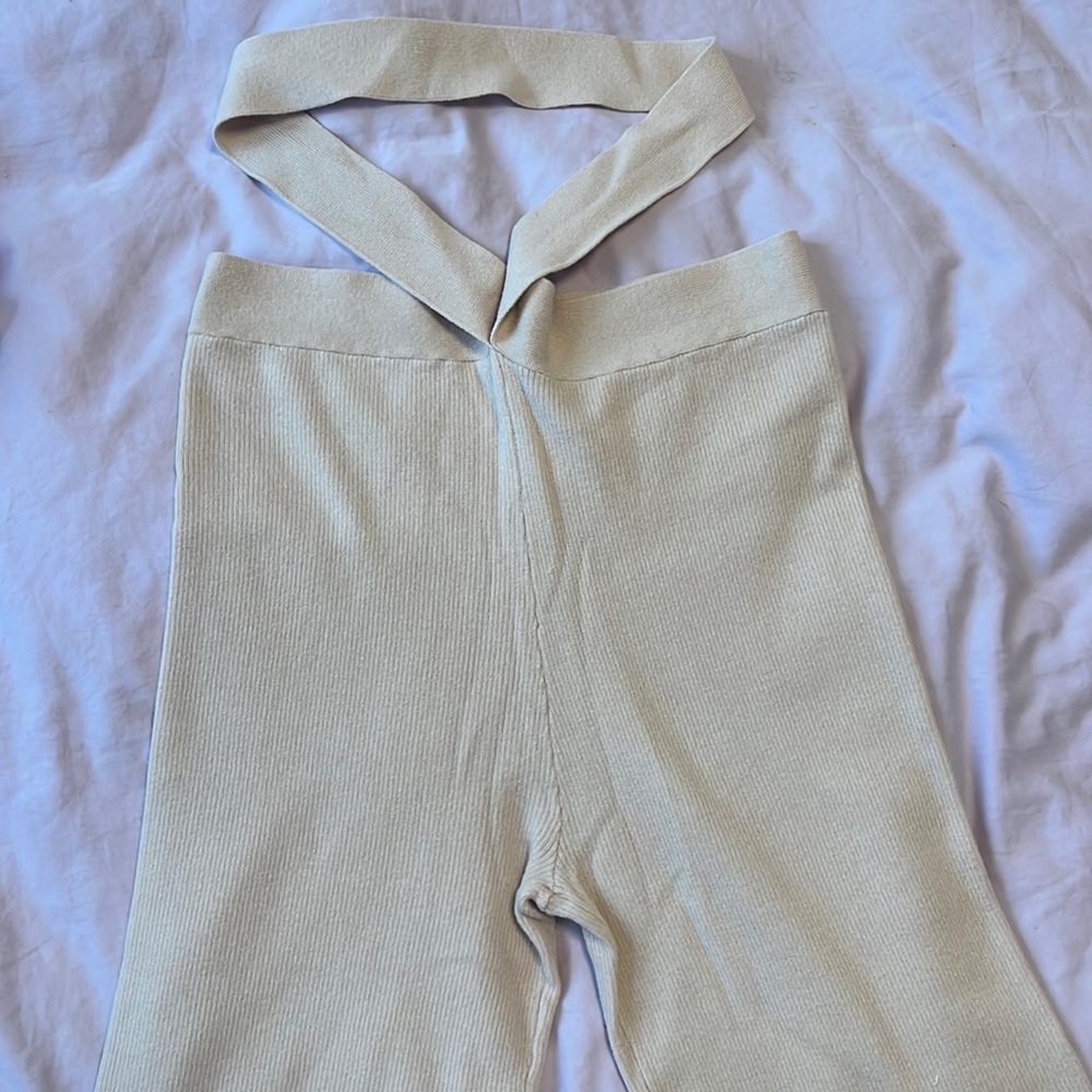 Cut Out Waist Wide Leg Knit Pants